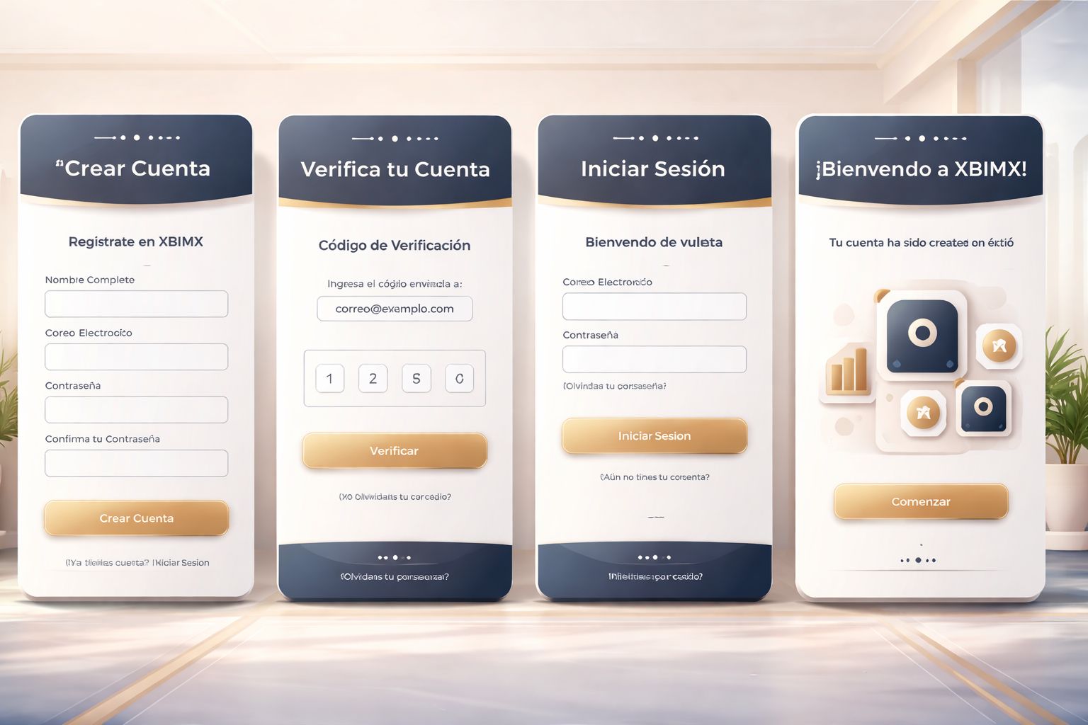 Proceso de registro de usuario y acceso a cuenta XBIMX