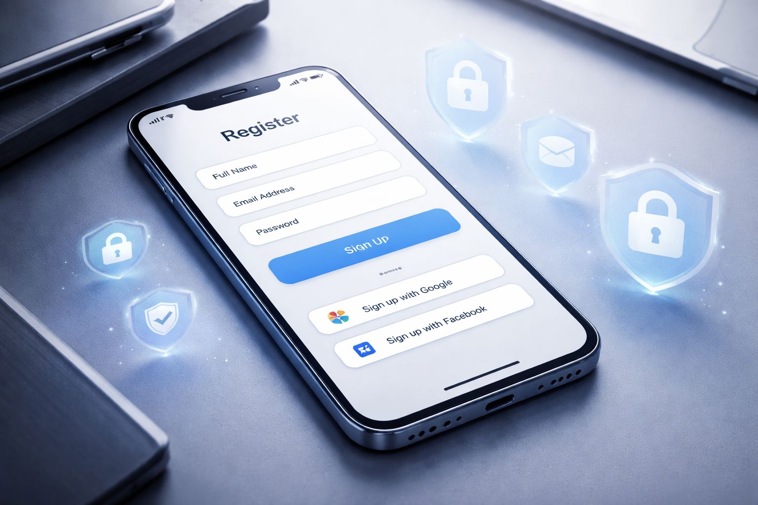 Pantalla móvil de registro para XBIMX mostrada en un entorno de juego elegante con elementos de acceso seguro a la cuenta.