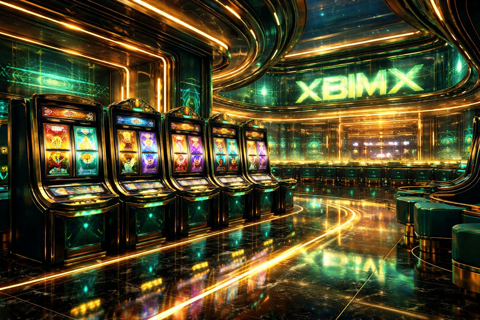 Vestíbulo de tragamonedas XBIMX con carretes coloridos e interfaz moderna de casino